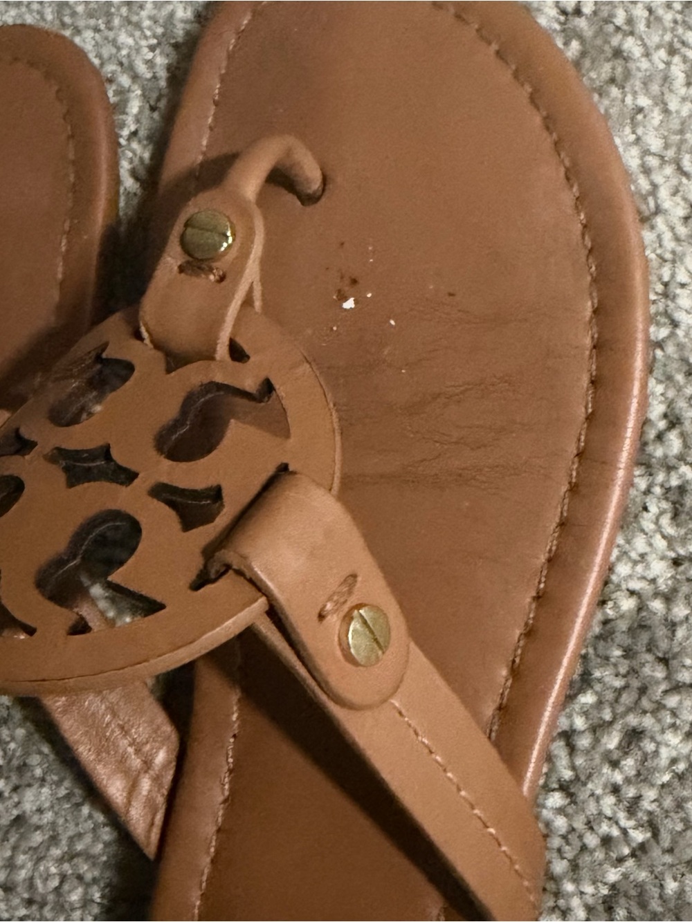 Tory Burch Brown Logo Cutout Leather Miller Sandals - Picture 4 of 6